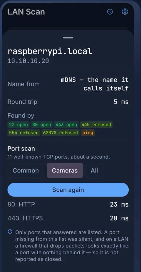 Check what a device has open — NetTools