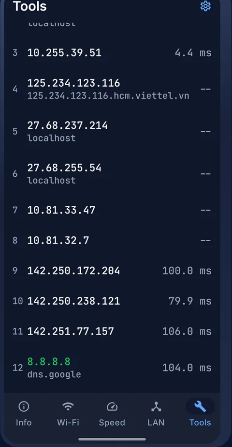 The path, hop by hop, with timings that mean something — NetTools